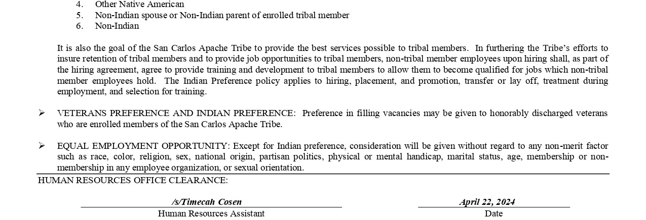 Behavioral Health Technician Wellness Center SAN CARLOS APACHE TRIBE Behavioral Health Technician Wellness Center SAN CARLOS APACHE TRIBE